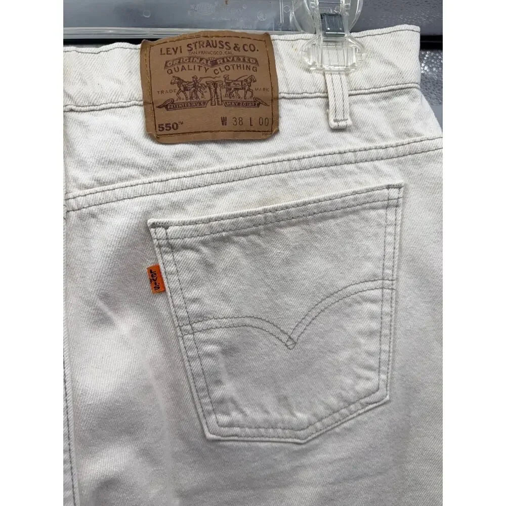 Vintage Levis Orange Tab 550 Ivory Denim Shorts Jorts Relaxed Fit Dadcore W38
